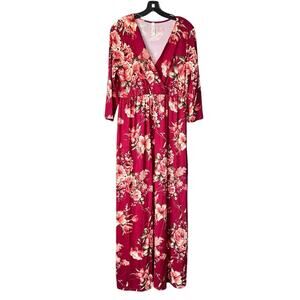 Bee Unique Dress - Floral Maxi in Red - XL